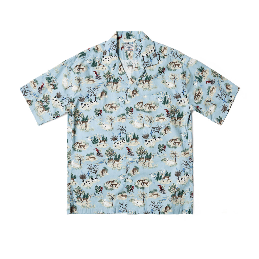 Forest Print Hawaii Shirt - Ocean Blue