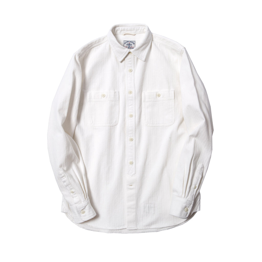 Vintage Cotton Herringbone Worker Shirt in White