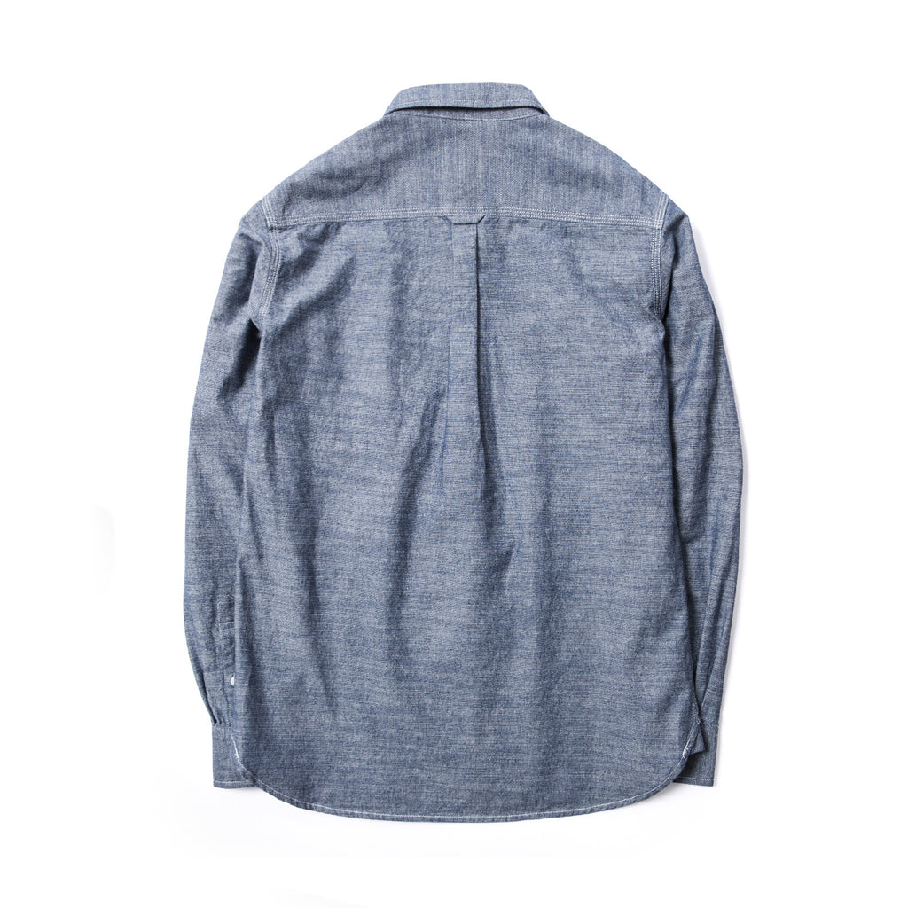 Old Textile Cotton Denim Worker Shirt in Bleached Blue