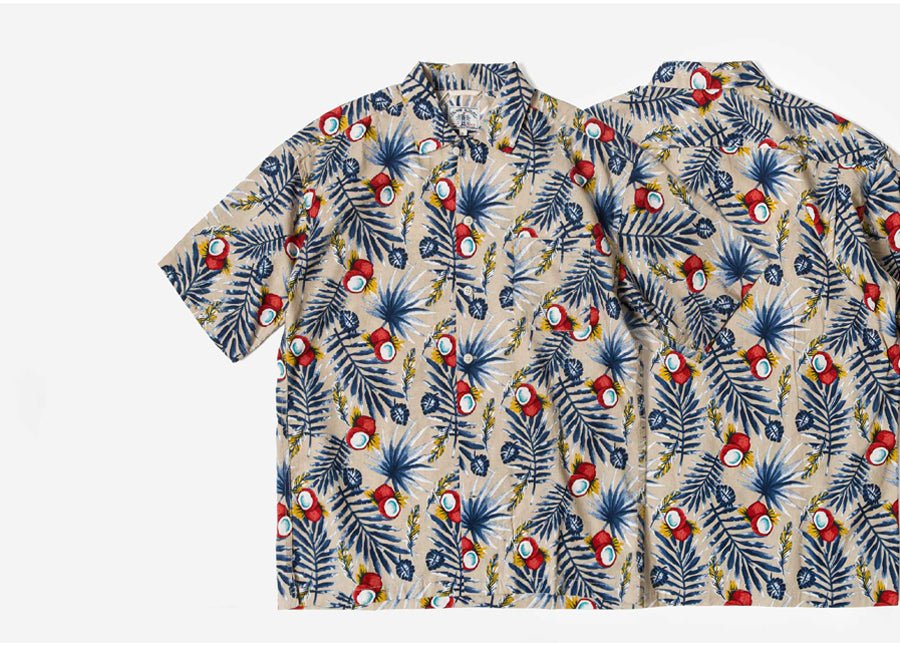Tropical Print Hawaii Shirt - Beige