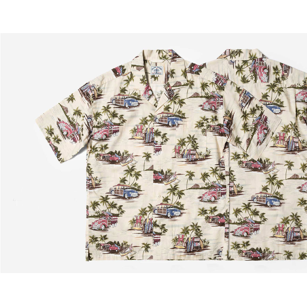 Beach Print Hawaii Shirt -Beige