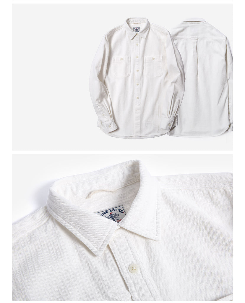 Vintage Cotton Herringbone Worker Shirt in White