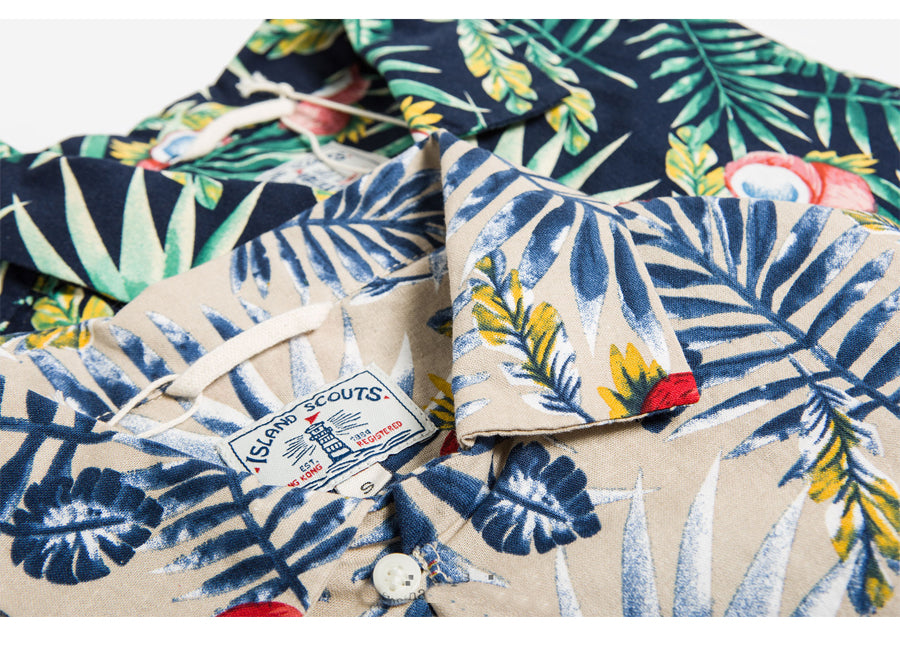 Tropical Print Hawaii Shirt - Black