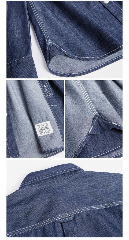 Old Textile Cotton Denim Worker Shirt in Bleached Blue