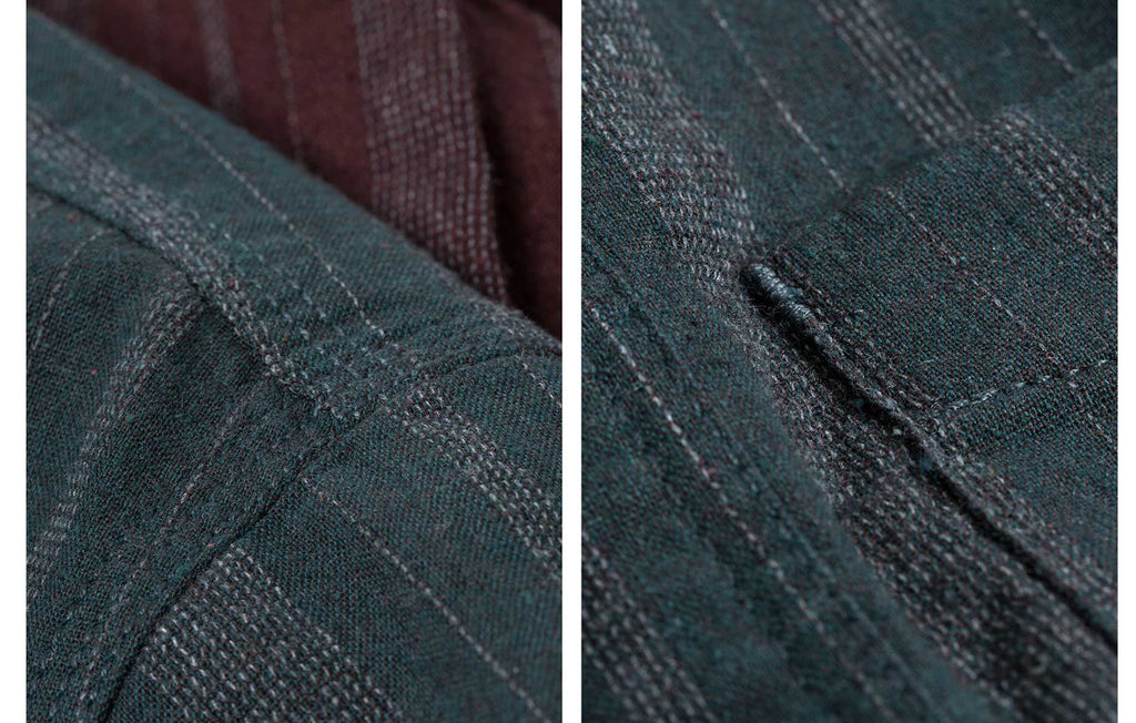 60s Old Textile FlannelCotton Stripes Worker Shirt in Burgundy