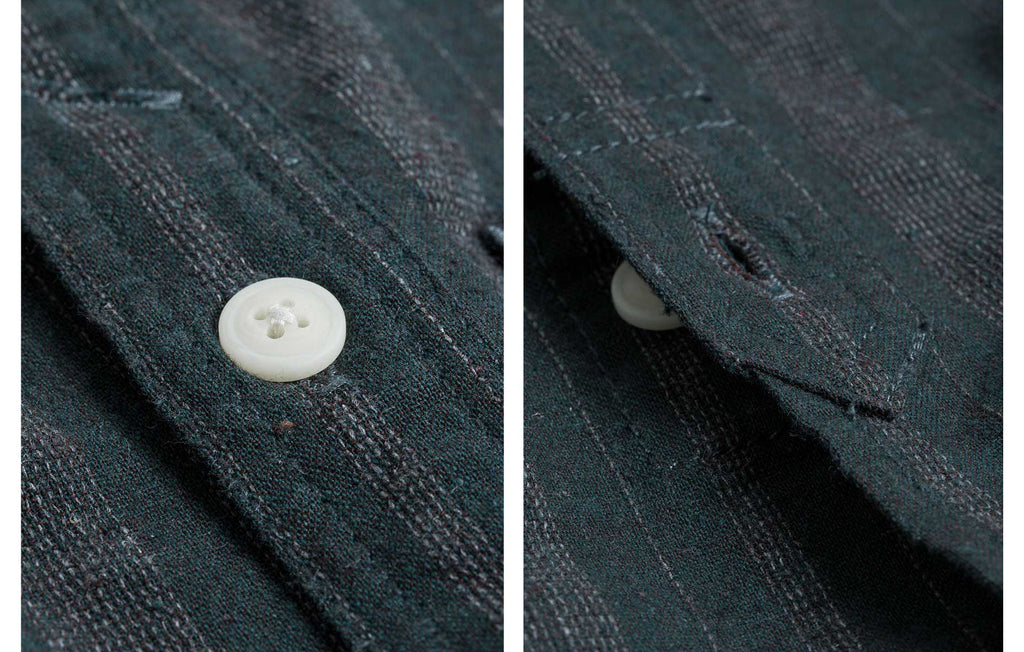 60s Old Textile FlannelCotton Stripes Worker Shirt in Burgundy