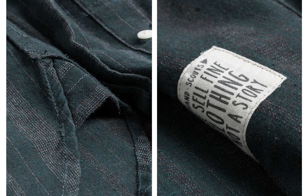 60s Old Textile FlannelCotton Stripes Worker Shirt in Burgundy