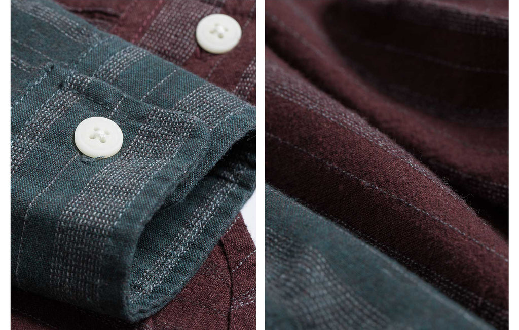 60s Old Textile FlannelCotton Stripes Worker Shirt in Burgundy