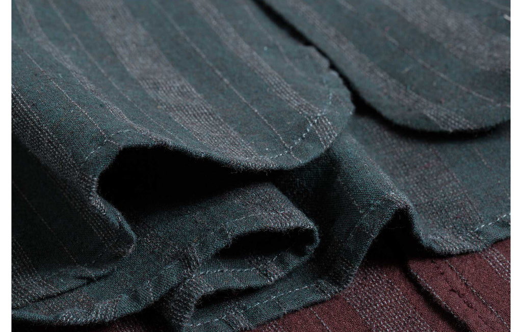 60s Old Textile FlannelCotton Stripes Worker Shirt in Burgundy