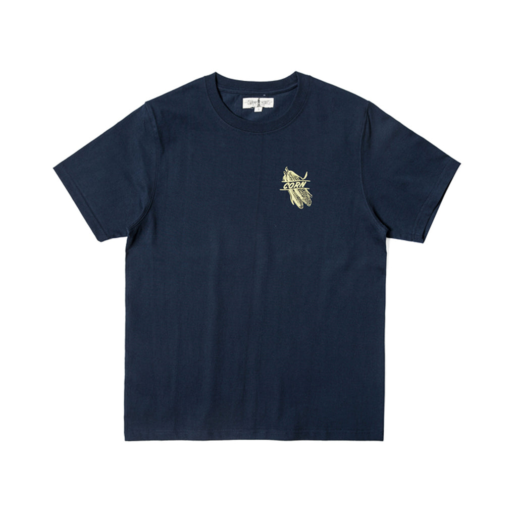 280g Cotton Tubular Tee With Corn Print in Navy