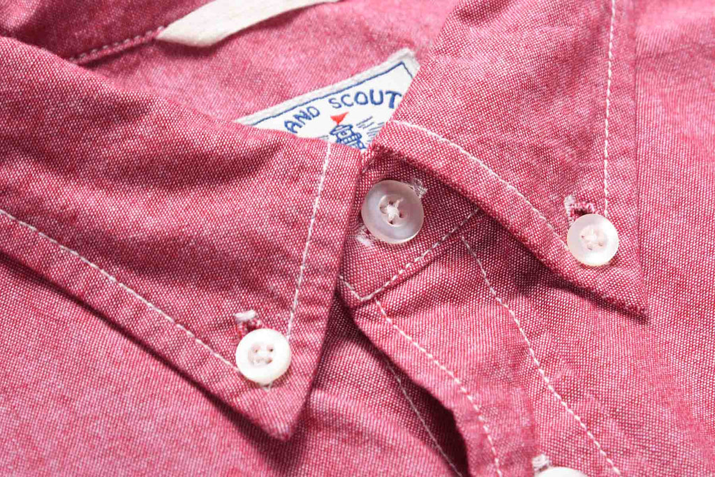 Japanese Chambray Long Sleeve Elbow Patch Shirt in Red