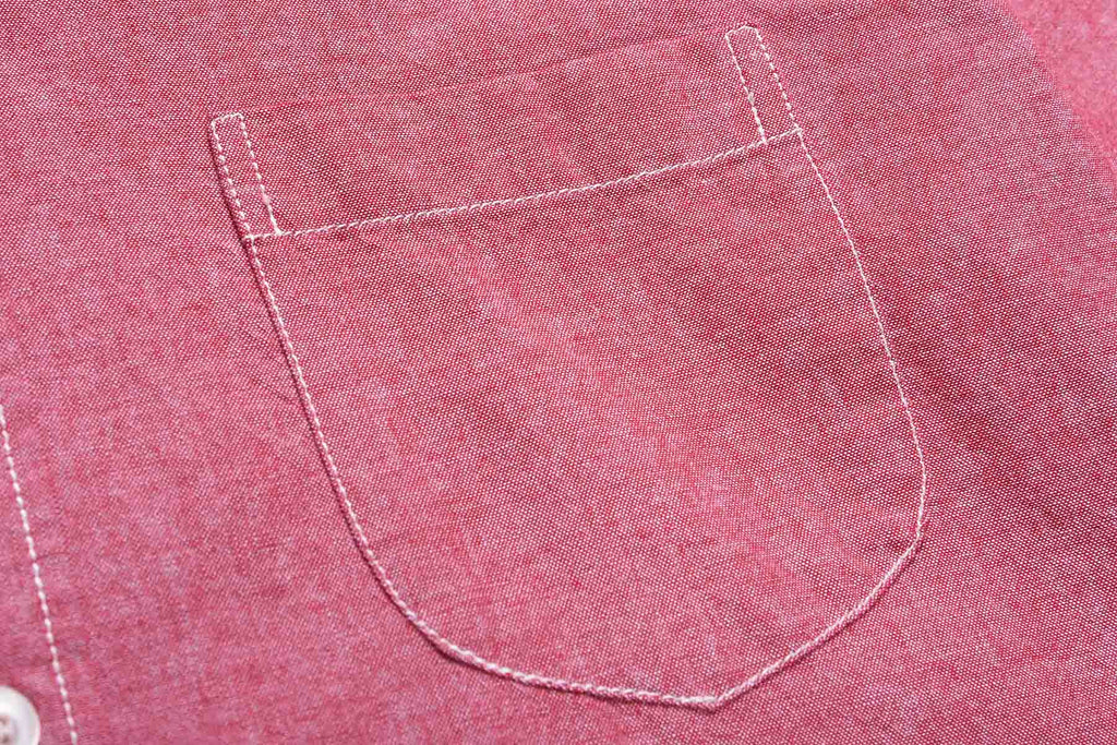 Japanese Chambray Long Sleeve Elbow Patch Shirt in Red
