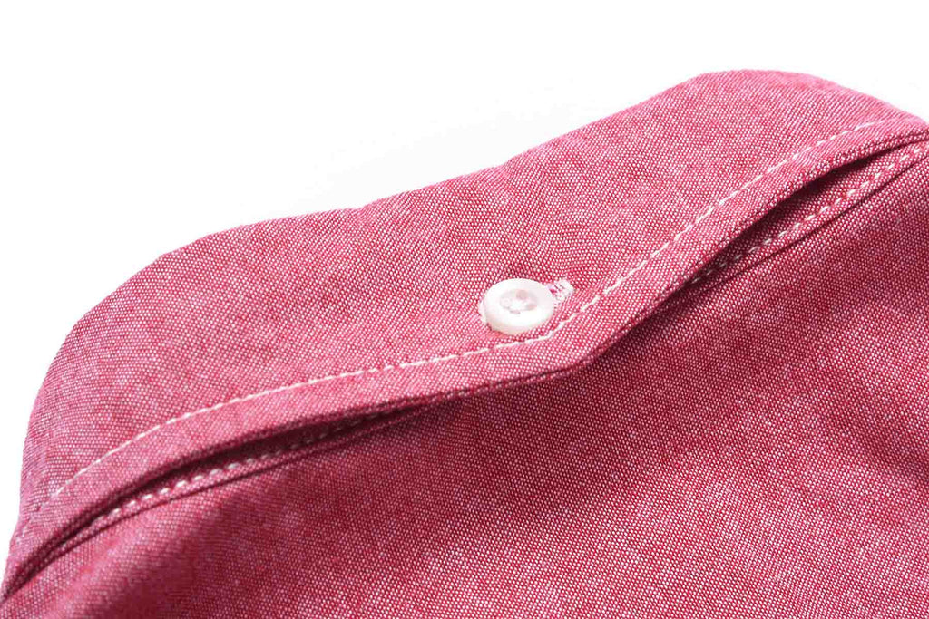 Japanese Chambray Long Sleeve Elbow Patch Shirt in Red