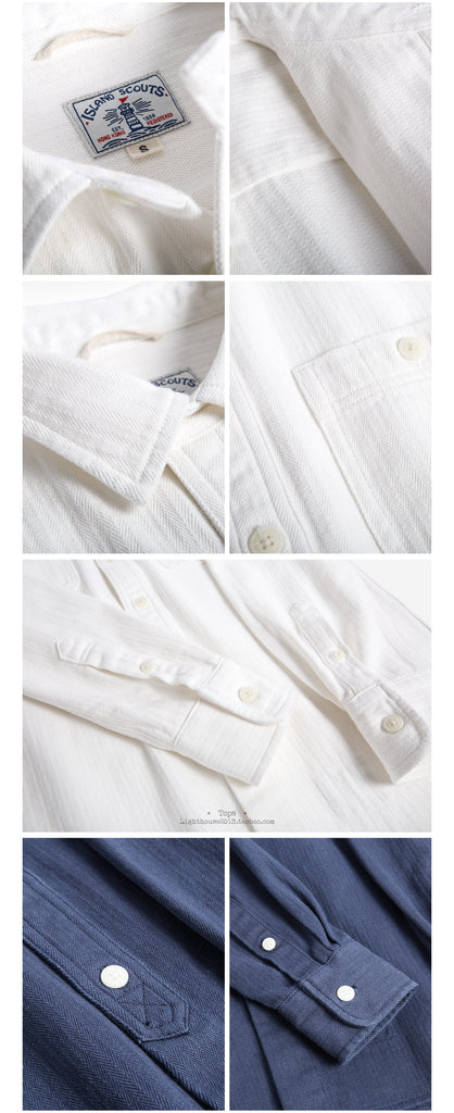 Vintage Cotton Herringbone Worker Shirt in White