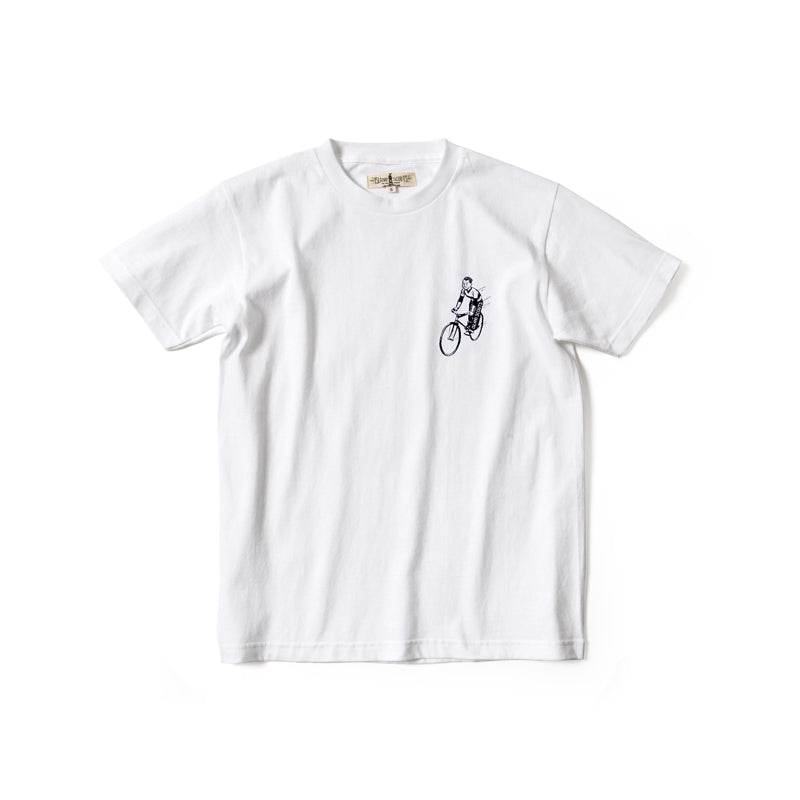 Island Scouts Tubular Cotton Tee In Vintage Bicycle Print in White/Pink