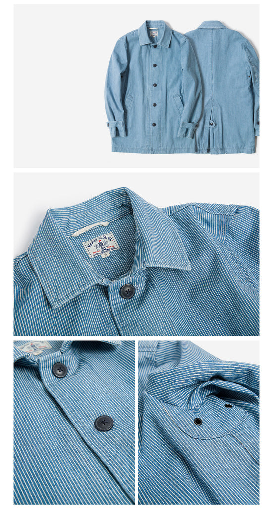 Old Textile Yarn Dyed Indigo Stripes Jacket - Dark Blue Stripes