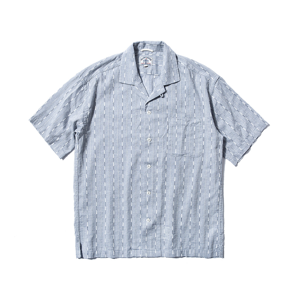 Cotton Mixed Linen Jacquard Stripes Palaka Shirt - Blue