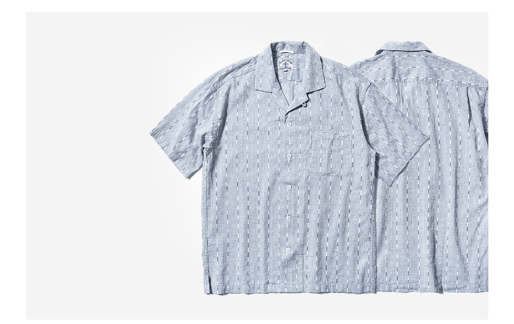 Cotton Mixed Linen Jacquard Stripes Palaka Shirt - Blue