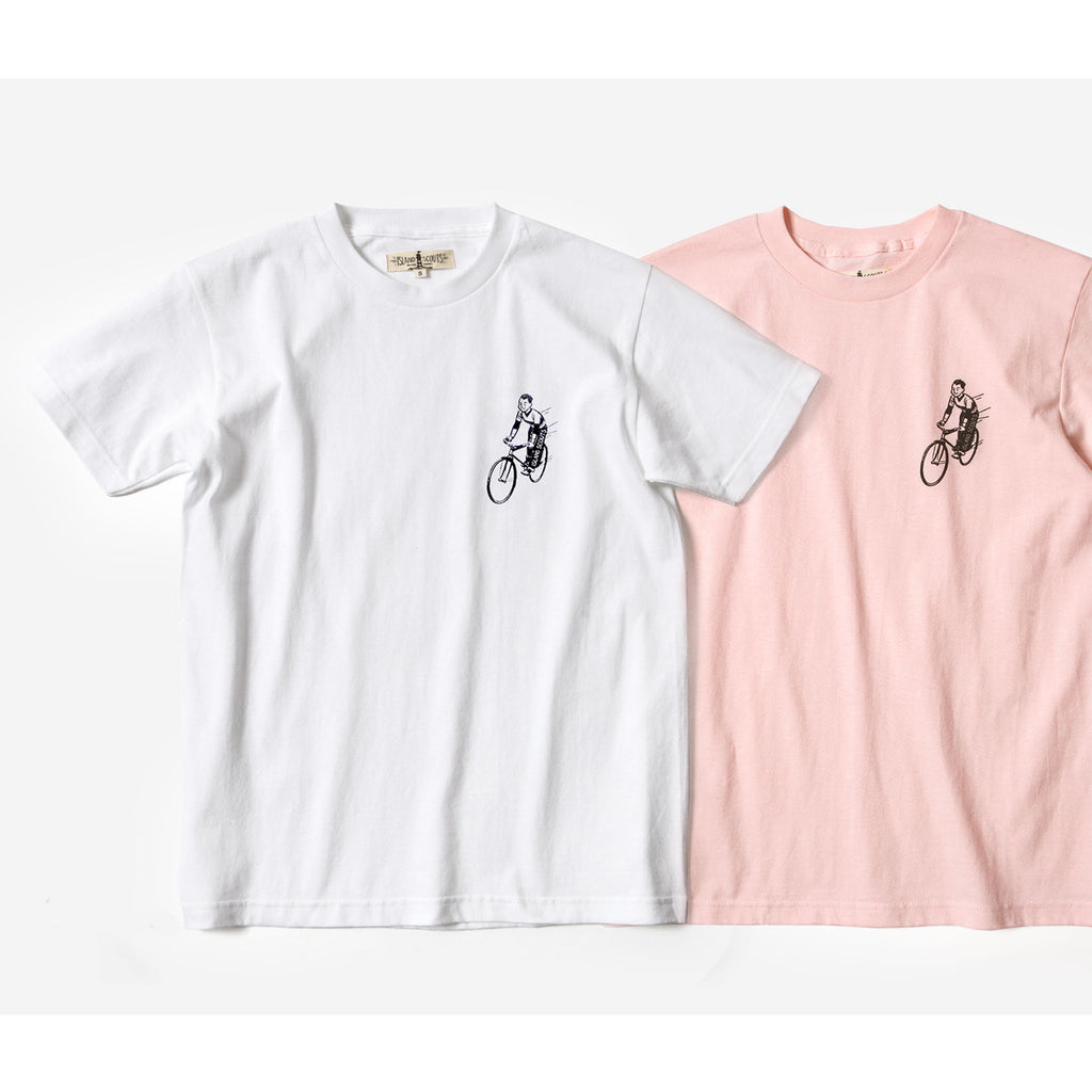 Island Scouts Tubular Cotton Tee In Vintage Bicycle Print in White/Pink