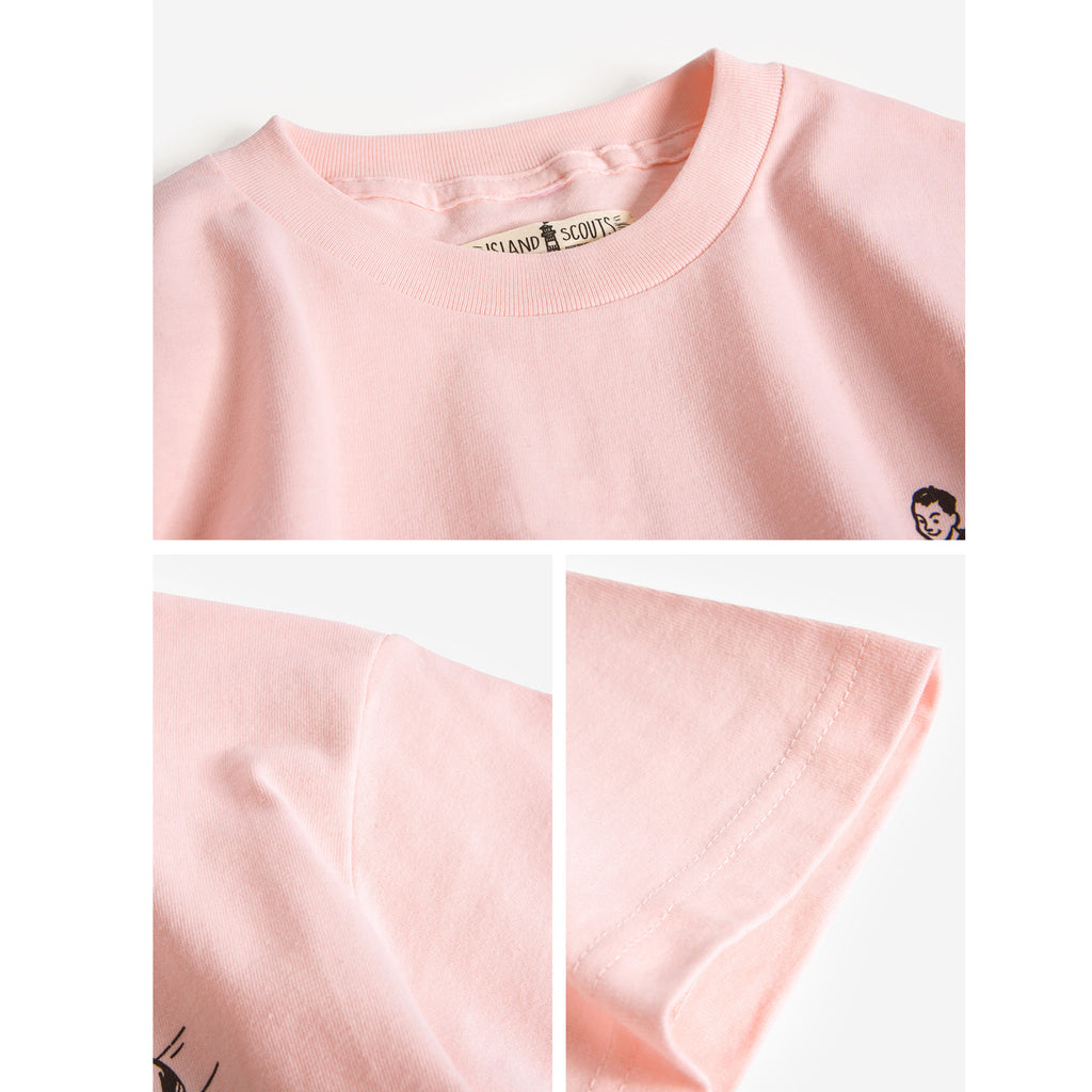Island Scouts Tubular Cotton Tee In Vintage Bicycle Print in White/Pink