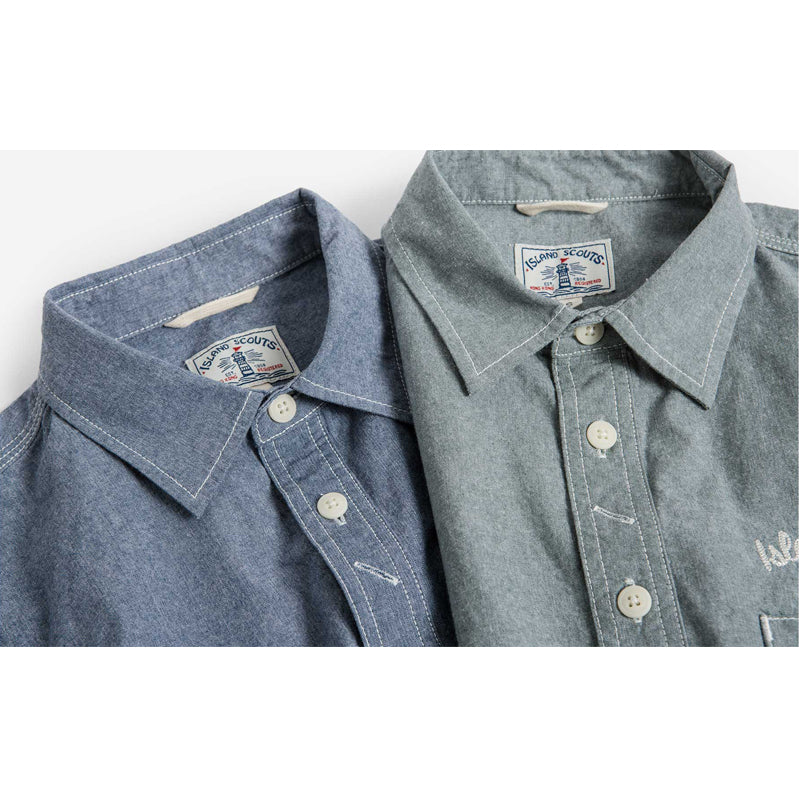 Japanese Chambray Embroidery Shirt - Green