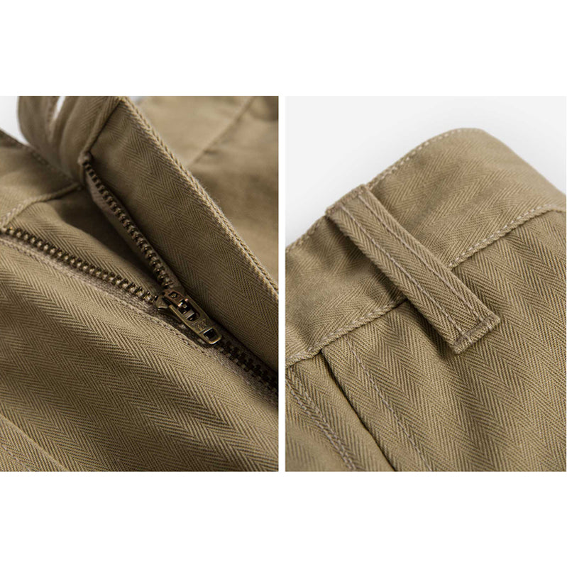 Cotton Herringbone Work Pants - Brown