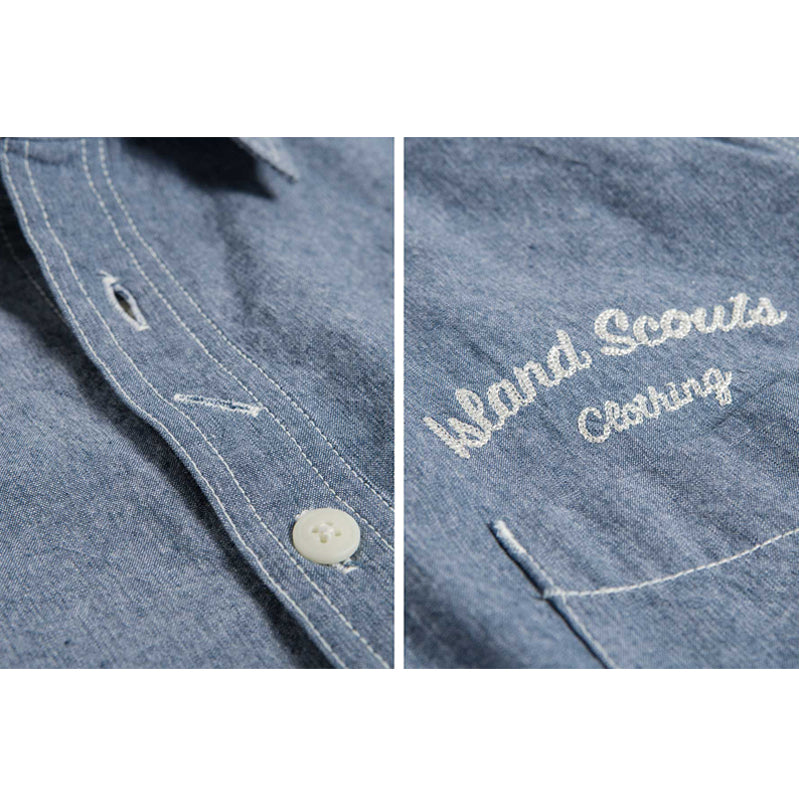 Japanese Chambray Embroidery Shirt - Green