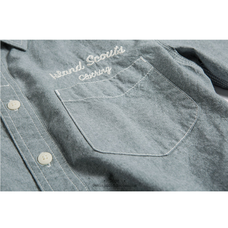 Japanese Chambray Embroidery Shirt - Green