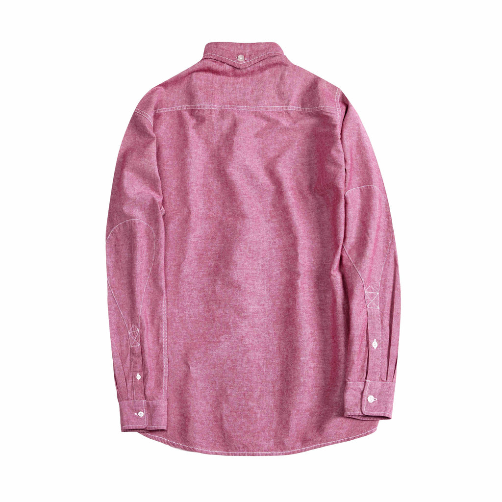 Japanese Chambray Long Sleeve Elbow Patch Shirt in Red