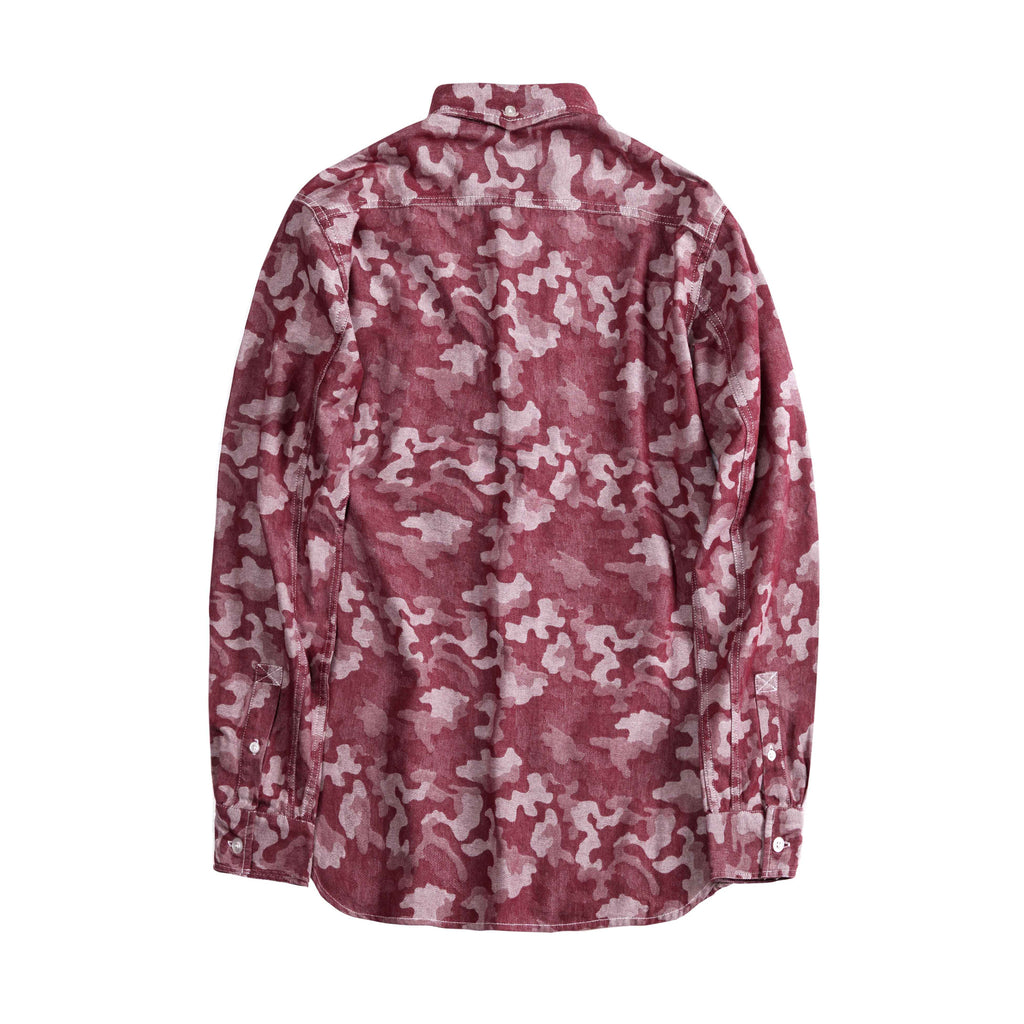 Yarn Dyed Red Camouflage Long Sleeve Worker Shirt