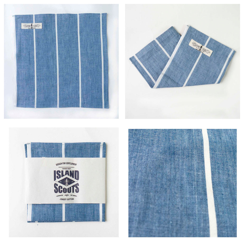 Pocket Square - Indigo Chambray Stripes