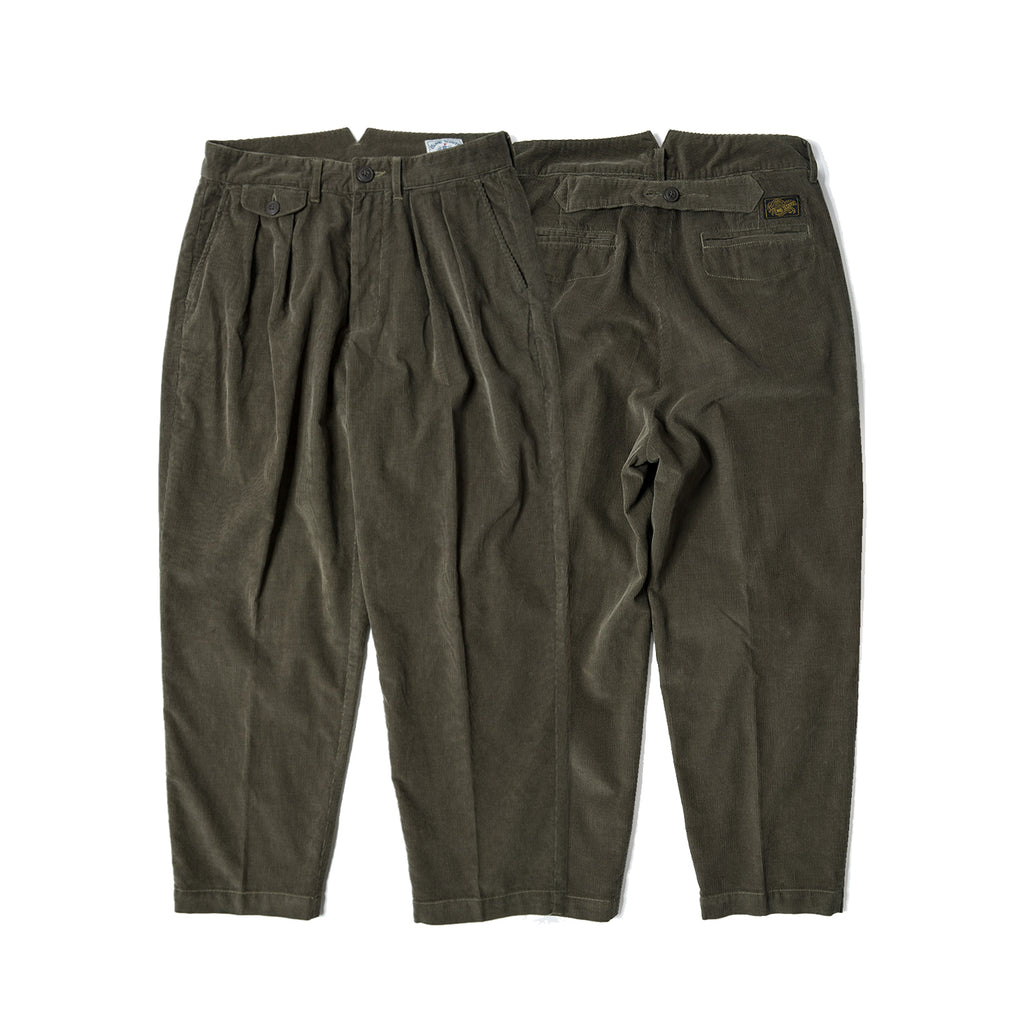 60s Cotton Corduroy Ankle Fit Work Pants - Olive