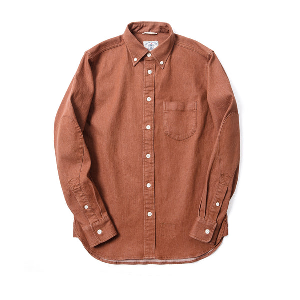 Stretch Denim  Long Sleeve Elbow Patch Shirt in Brown