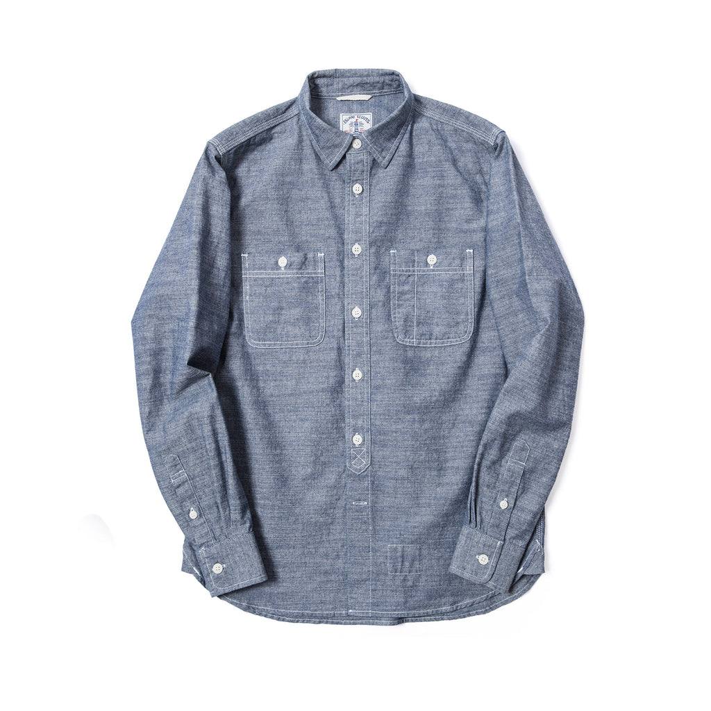 Old Textile Cotton Denim Worker Shirt in Bleached Blue – Island