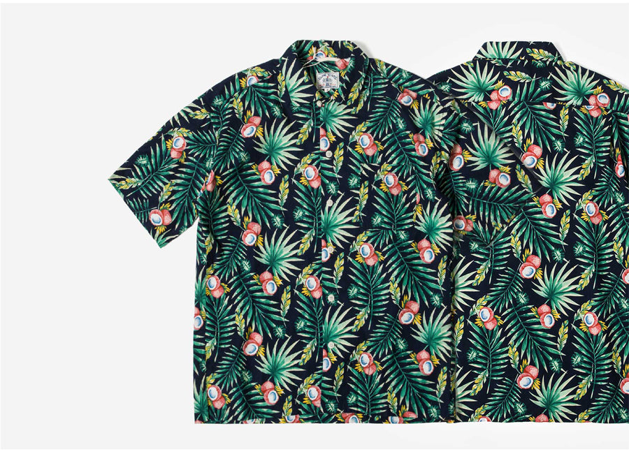Tropical Print Hawaii Shirt  - Black