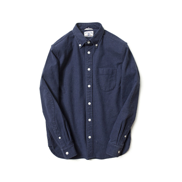 Brushed Cotton Long Sleeve Elbow Patch Shirt in Navy