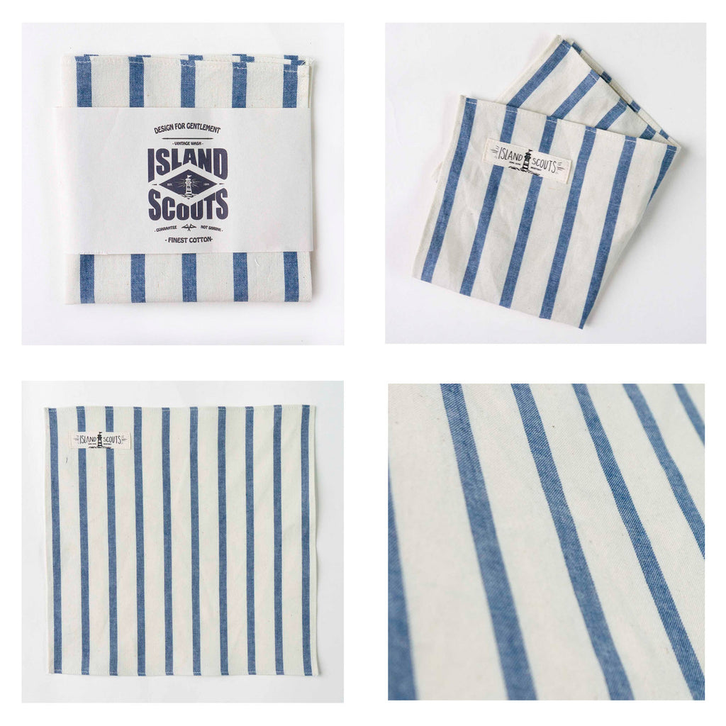 Pocket Square - Blue/White Chambray Stripes