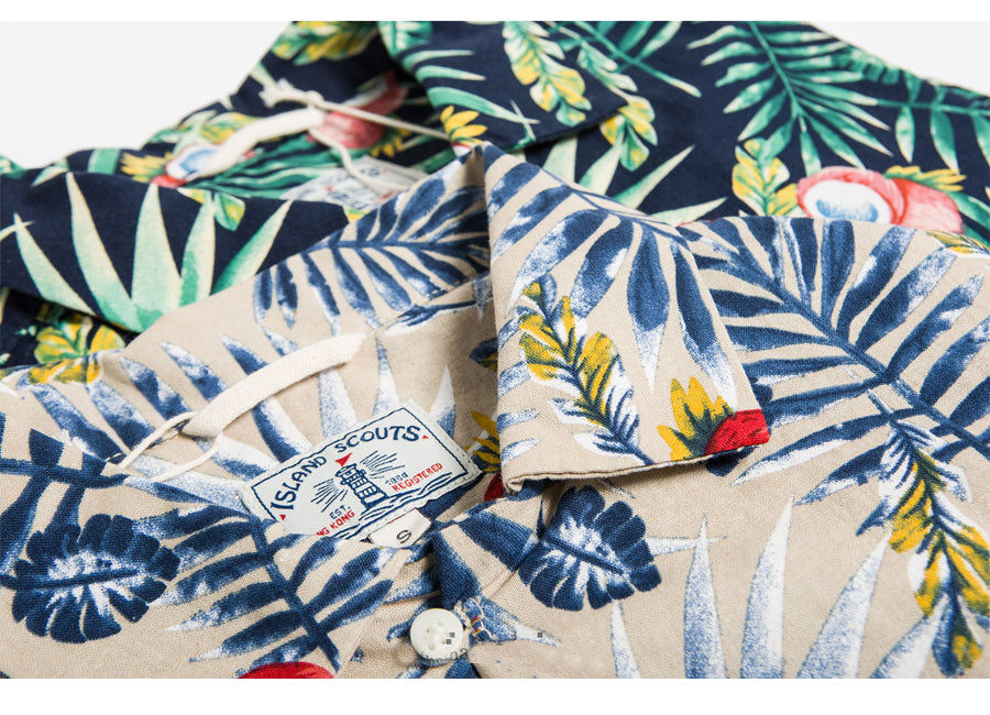 Tropical Print Hawaii Shirt  - Beige