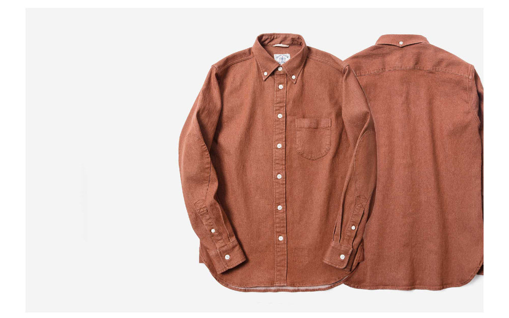 Stretch Denim  Long Sleeve Elbow Patch Shirt in Brown
