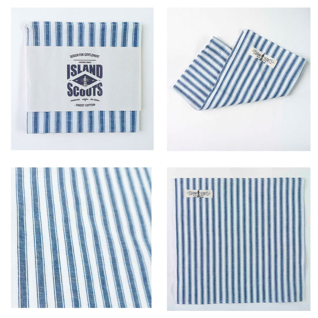 Pocket Square - Blue/White Oxford Stripes