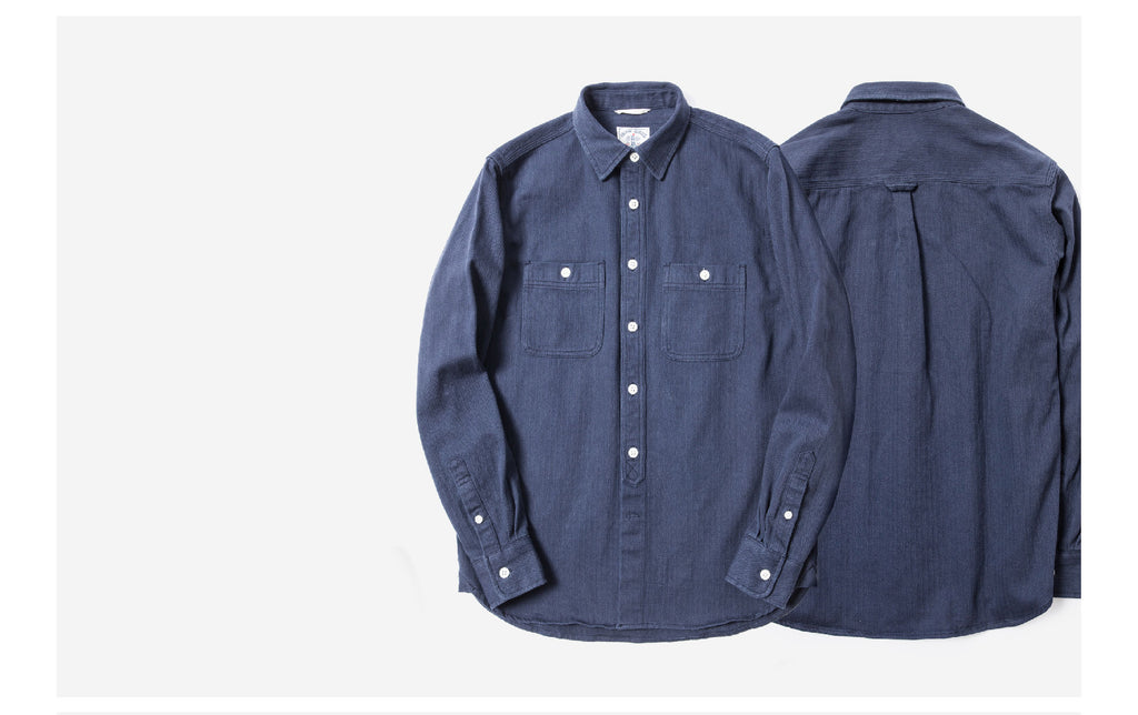 Vintage Cotton Herringbone Worker Shirt in Navy