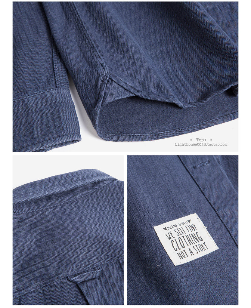 Vintage Cotton Herringbone Worker Shirt in Navy