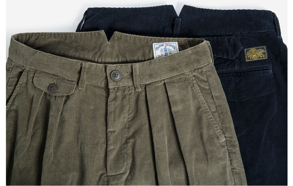 60s Cotton Corduroy Ankle Fit Work Pants - Olive