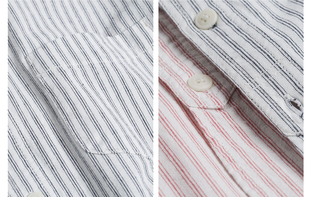60s Old Textile Cotton Stripes Worker Shirt in Red Stripes