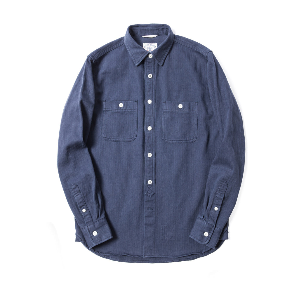 Vintage Cotton Herringbone Worker Shirt in Navy