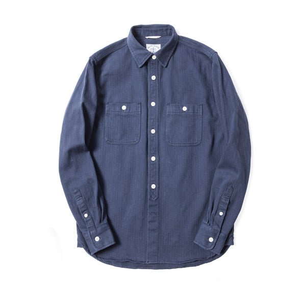 Vintage Cotton Herringbone Worker Shirt in Navy