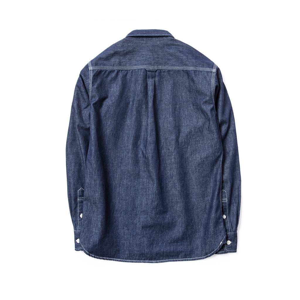 Old Textile Cotton Denim Worker Shirt in Indigo Blue