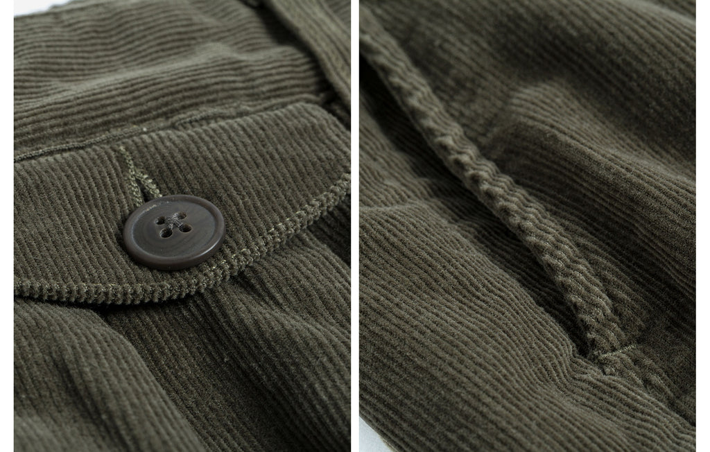 60s Cotton Corduroy Ankle Fit Work Pants - Olive