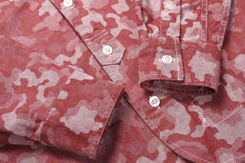 Yarn Dyed Red Camouflage Long Sleeve Worker Shirt