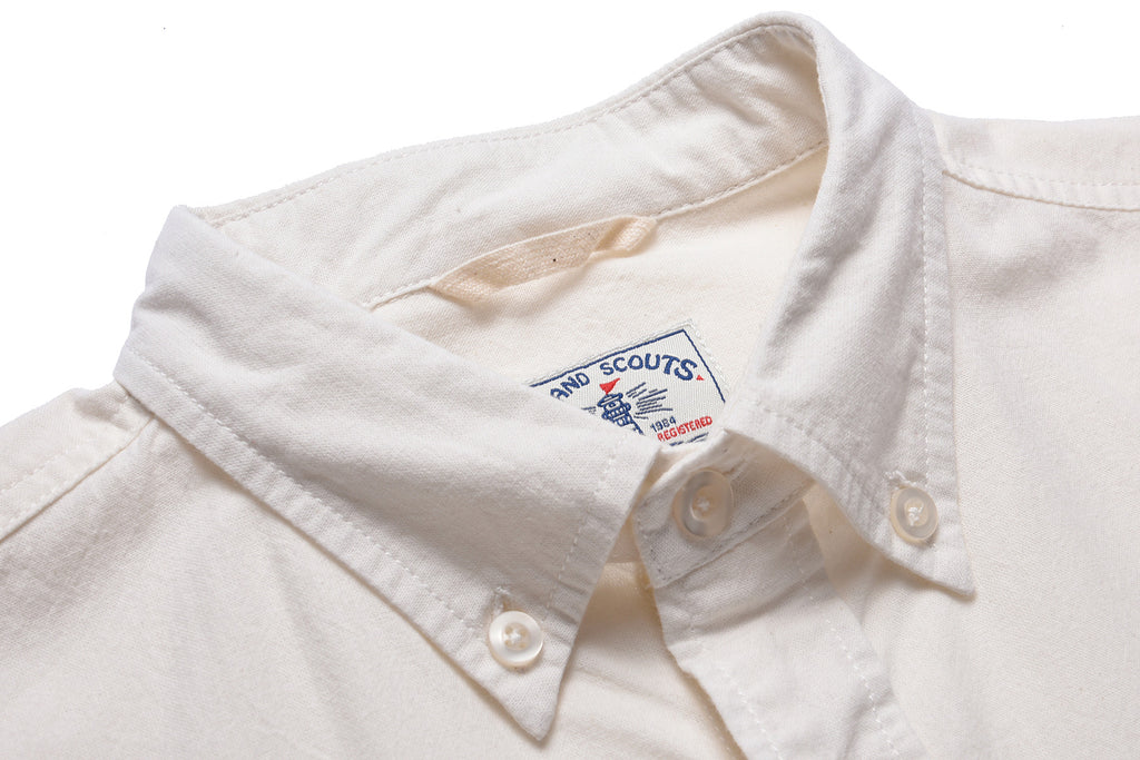 Japanese Organic Cotton Long Sleeve Elbow Patch Shirt in White